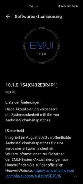 Huawei P40 Pro Firmwareupdate Android Sicherheitspatch August 2020