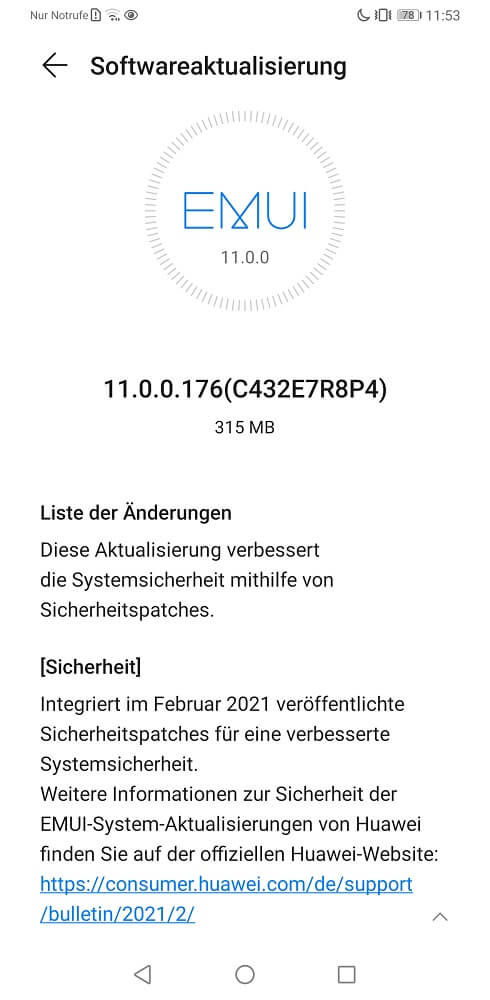 Huawei Mate 30 Pro Firmware Sicherheitspatch Februar 2021